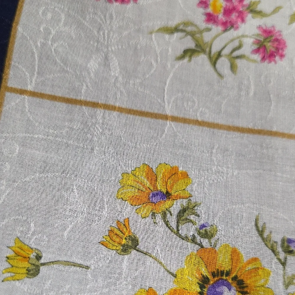 Vintage Celine Floral Silk Scarf with Navy and Red Border
